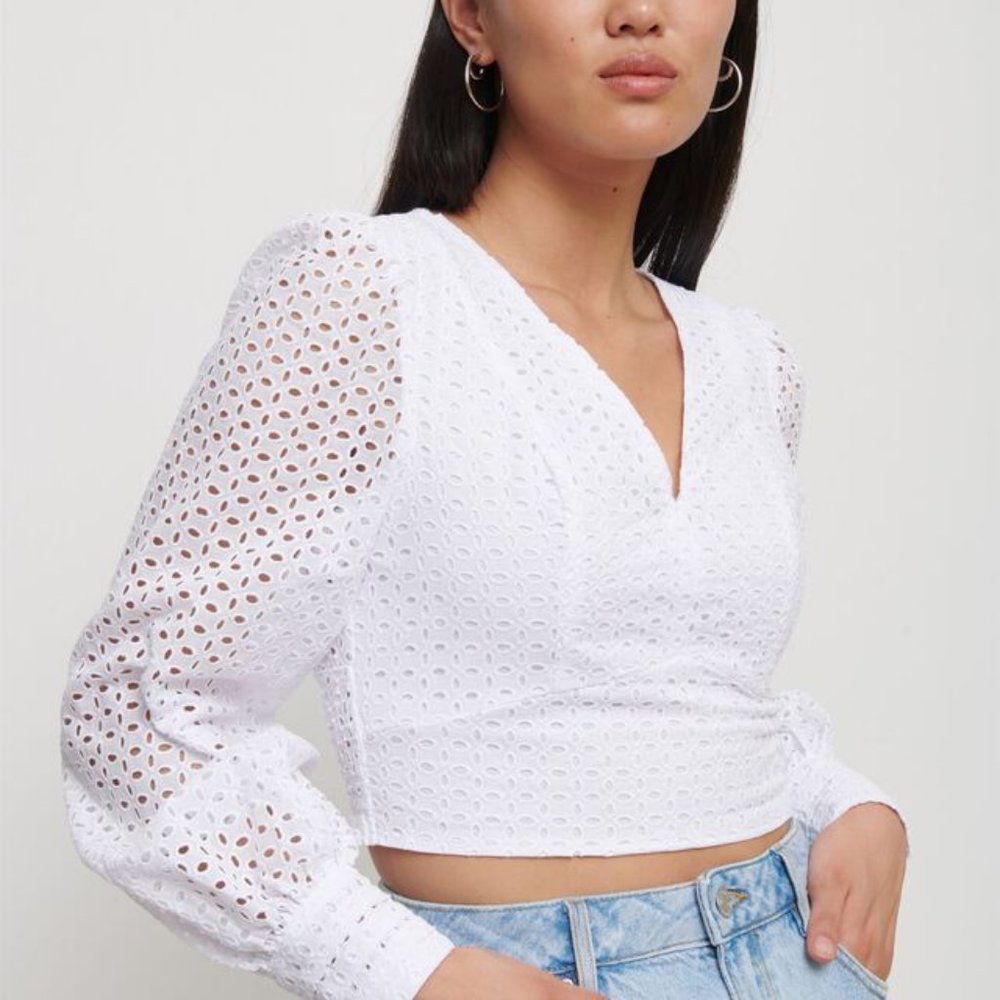 Dynamite Joey Long Sleeve Eyelet Blouse